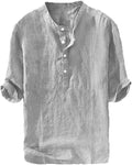 Ryannology Mens Linen Shirts Casual Cotton 3/4 Sleeve Regular